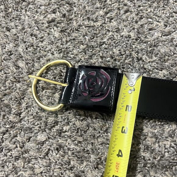 Betsy Johnson Belt Black Patent Pink Flower Cut Out Chunky Wide Waist Belt VTG M - Picture 9 of 9